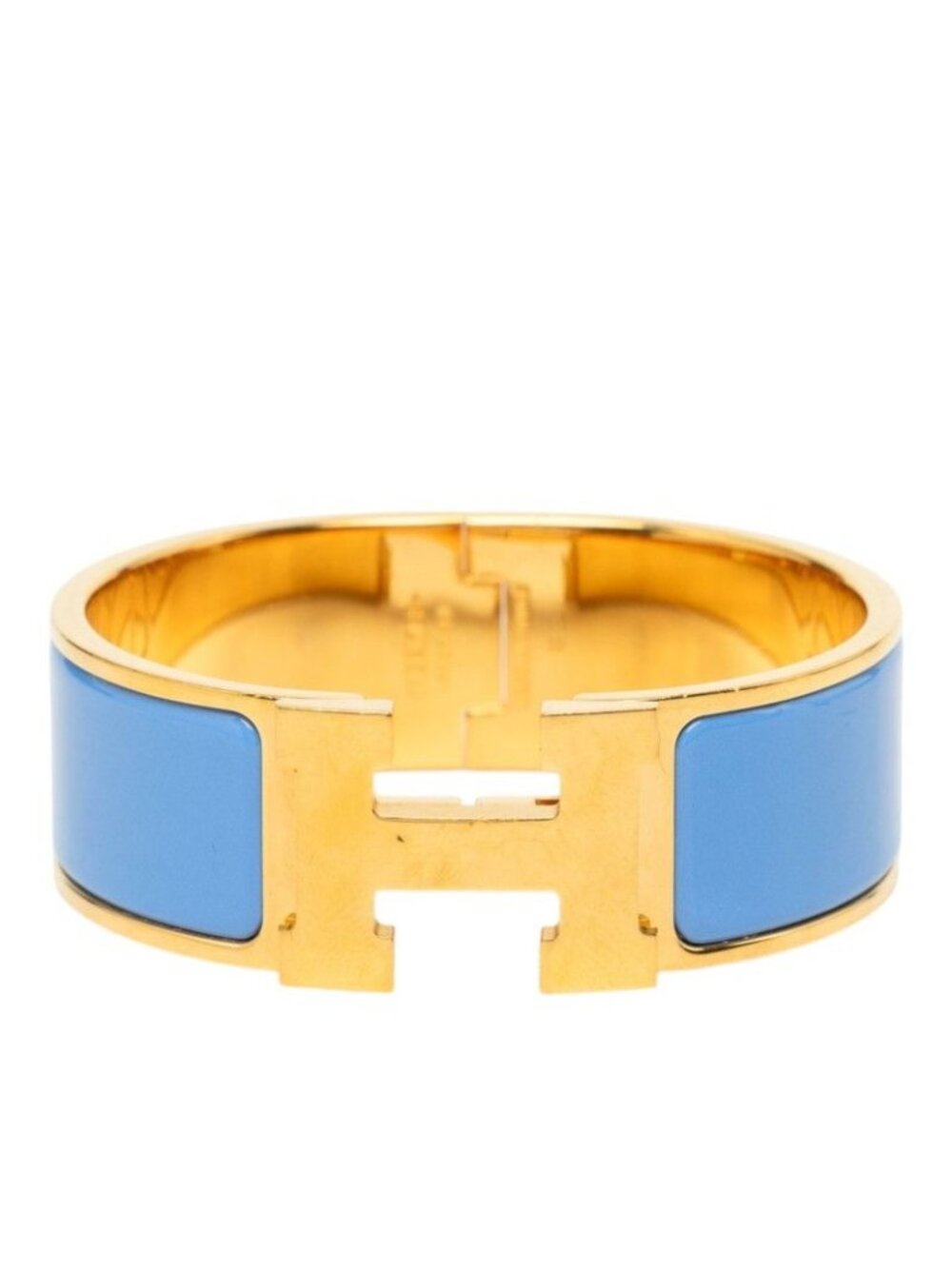 Hermes Clic Clac H PM Bracelet Bangle Blue Gold Plated Enamel